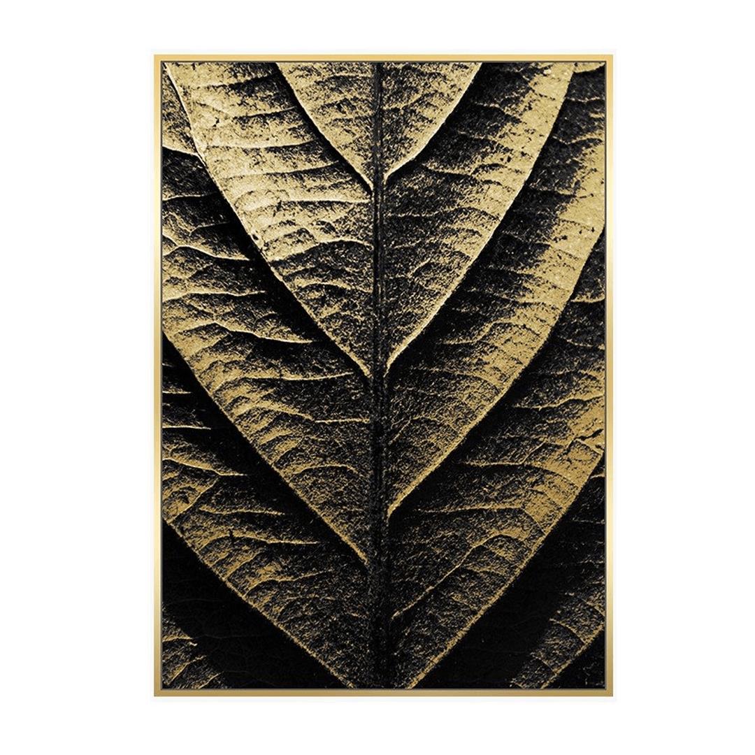 Obraz złoto - czarny liść 102 x 142 cm